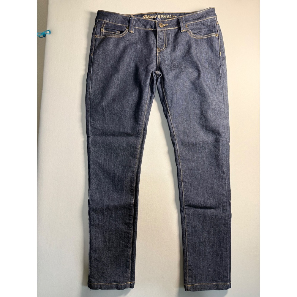 Blue Asphalt Womens Dark Wash Skinny Jeans Low Rise Stretch Denim Size 11